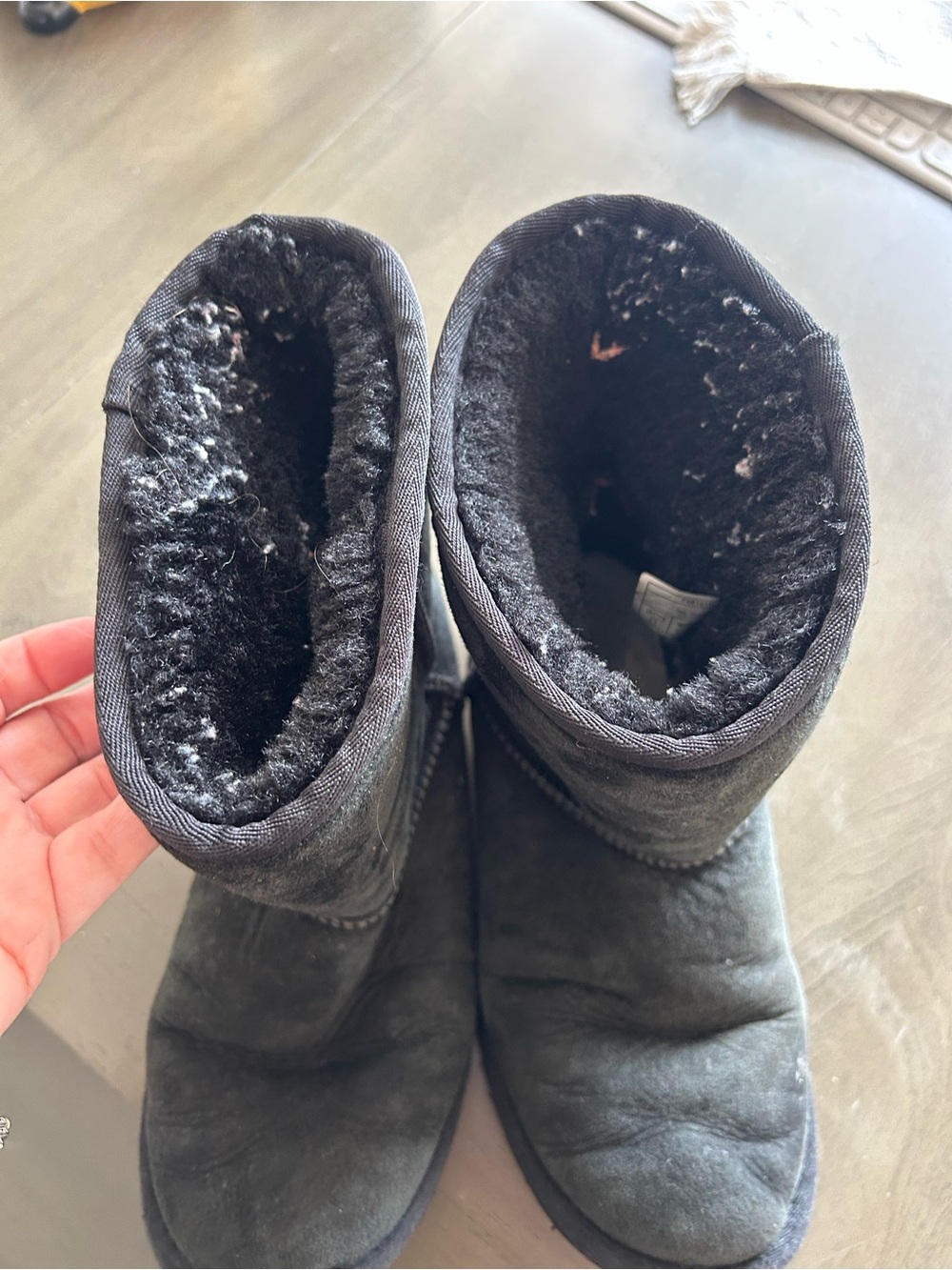 Well loved UGG Black Suede Shearling Boots - Picture 10 of 10